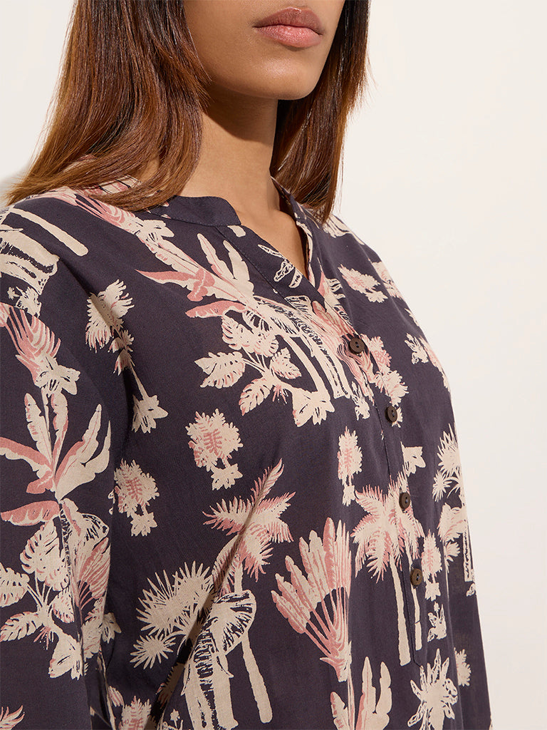 Utsa Charcoal Nature-Inspired Straight Cotton Kurta - Image 2