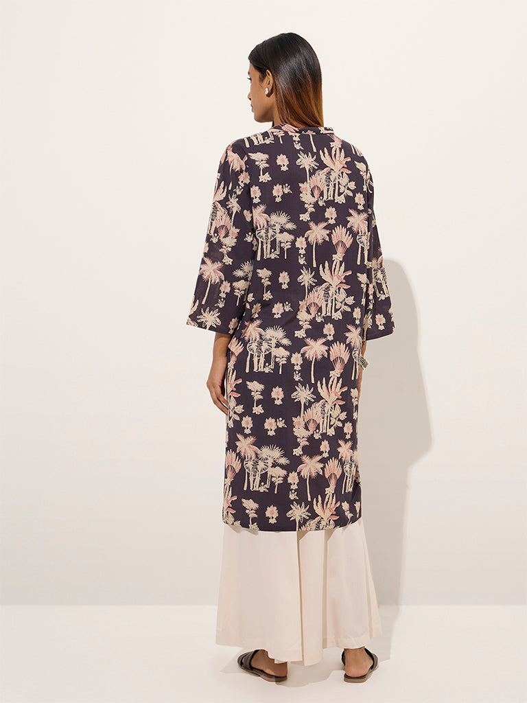 Utsa Charcoal Nature-Inspired Straight Cotton Kurta - Image 4