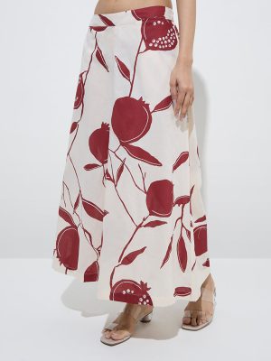 Utsa Red Anar Design Cotton Palazzos