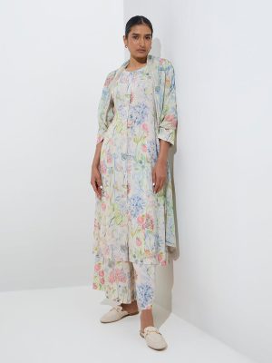 Zuba Multicolour Floral Design A-Line Kurta