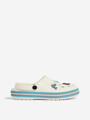 Yellow White Animal-Themed Applique-Detailed Clogs