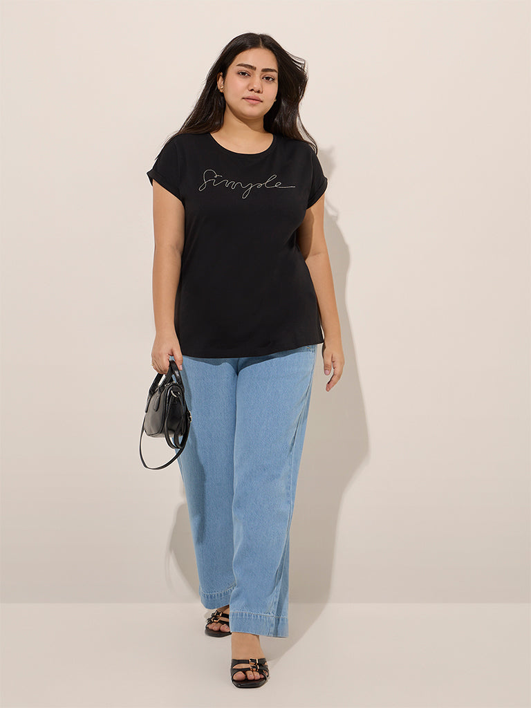 Gia Black Text Printed Cotton T-Shirt - Image 3