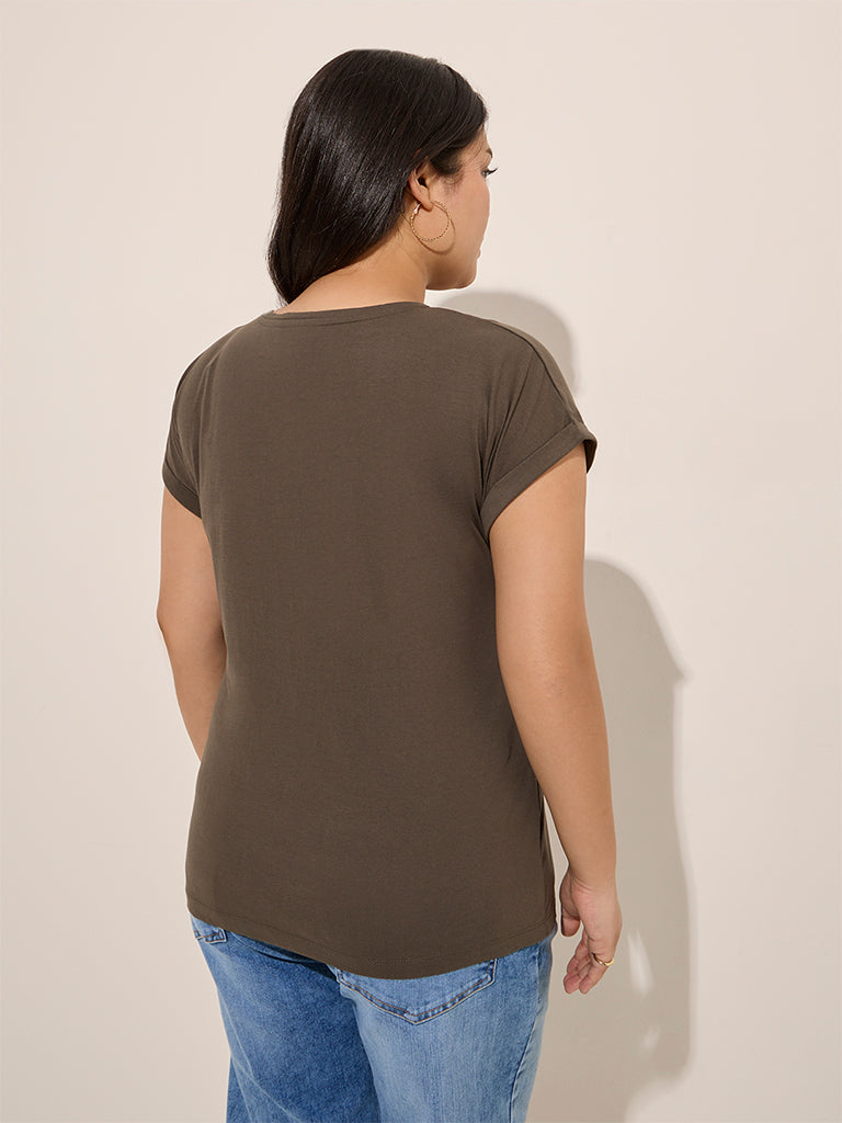 Gia Olive Embroidered Cotton T-Shirt - Image 4