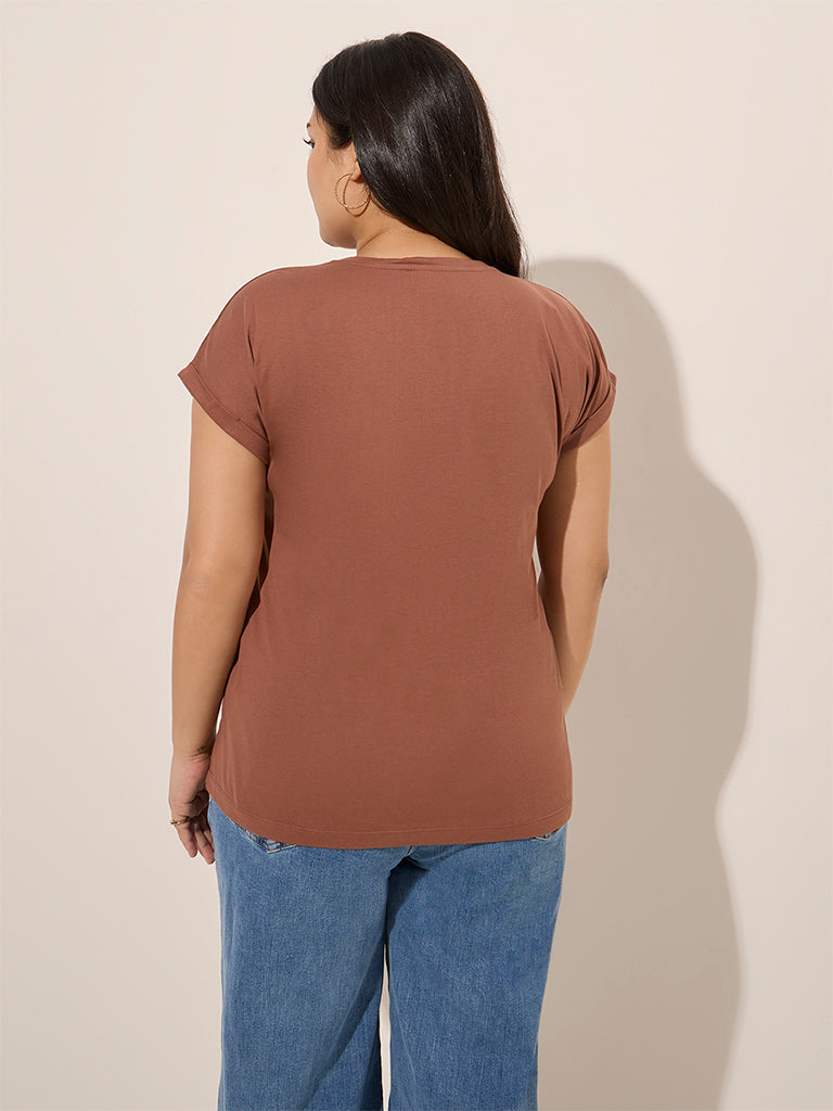 Gia Brown Floral Embroidered Cotton T-Shirt - Image 4