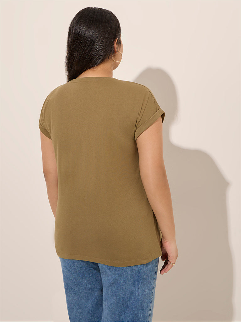 Gia Olive Floral Embroidered Cotton T-Shirt - Image 4