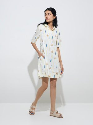 Bombay Paisley Off-White Botanical Cotton Straight Dress