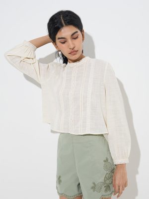 Bombay Paisley Off-White Lace Design Cotton Top