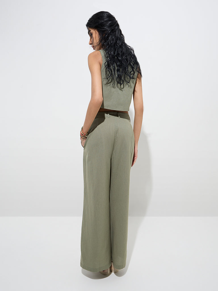 Bombay Paisley Olive Waistcoat-Style Cotton-Blend Top - Image 4