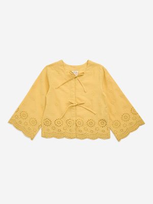 Utsa Kids Yellow Floral Embroidered Cotton Top - (2-8yrs)
