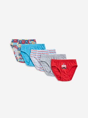 HOP Kids Multicolour Printed Cotton Briefs - Pack of 5