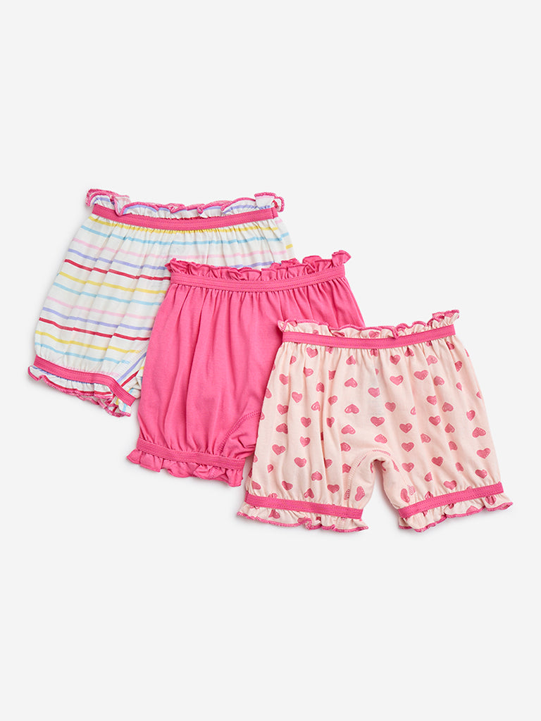 HOP Kids Pink Printed Cotton Bloomers - Pack of 3 - Image 2