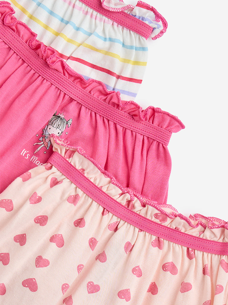 HOP Kids Pink Printed Cotton Bloomers - Pack of 3 - Image 3