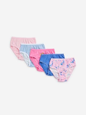 HOP Kids Light Pink Butterfly Print Cotton Briefs - Pack of 5
