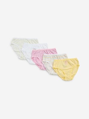 HOP Kids Yellow Printed Cotton Briefs - Pack of 5