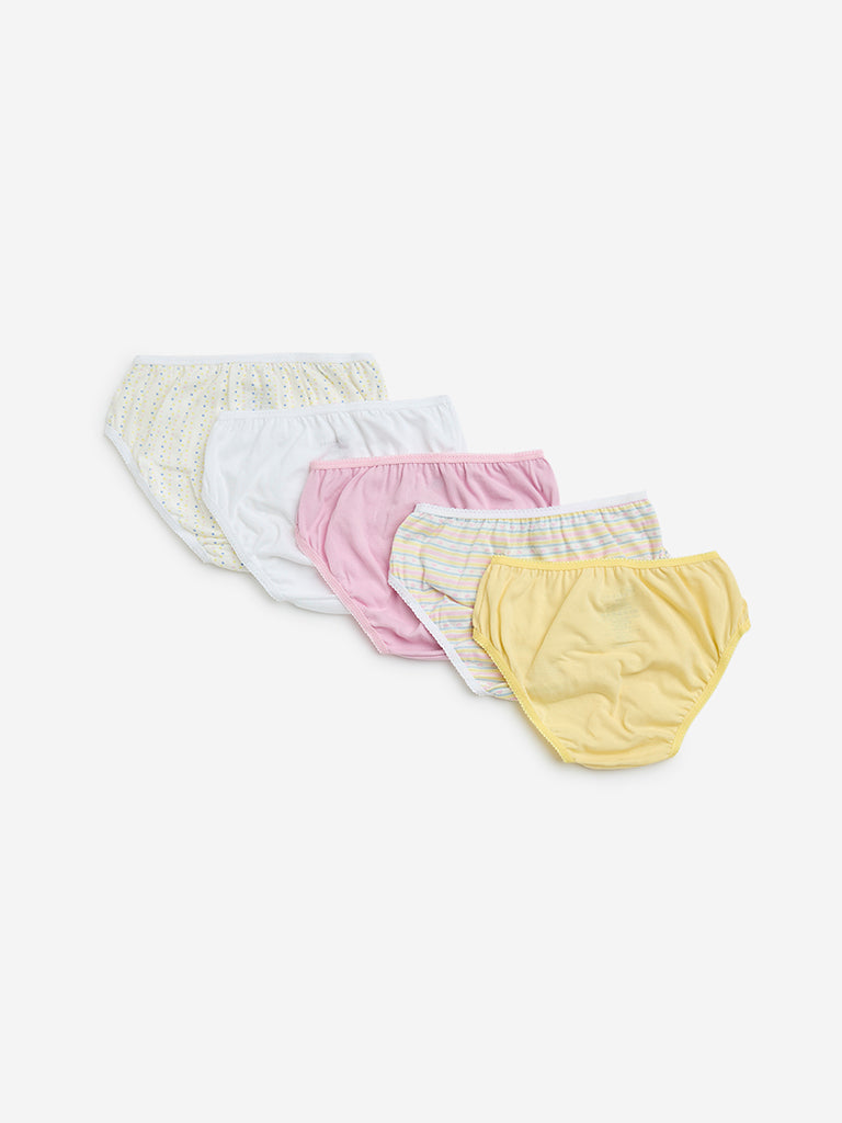 HOP Kids Yellow Printed Cotton Briefs - Pack of 5 - Image 2