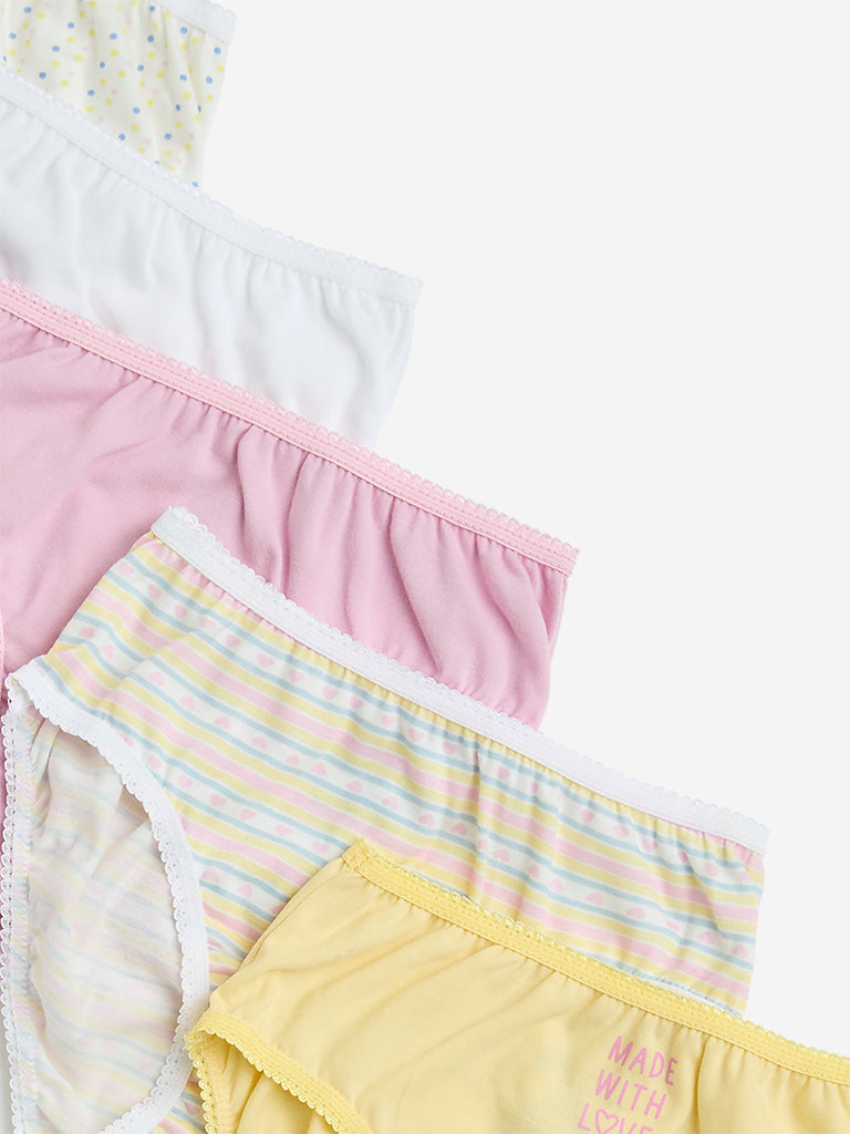 HOP Kids Yellow Printed Cotton Briefs - Pack of 5 - Image 3