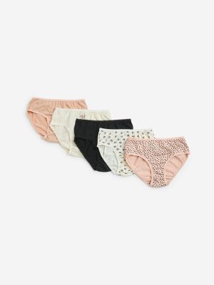 Y&F Kids Multicolour Printed Cotton Briefs - Pack of 5