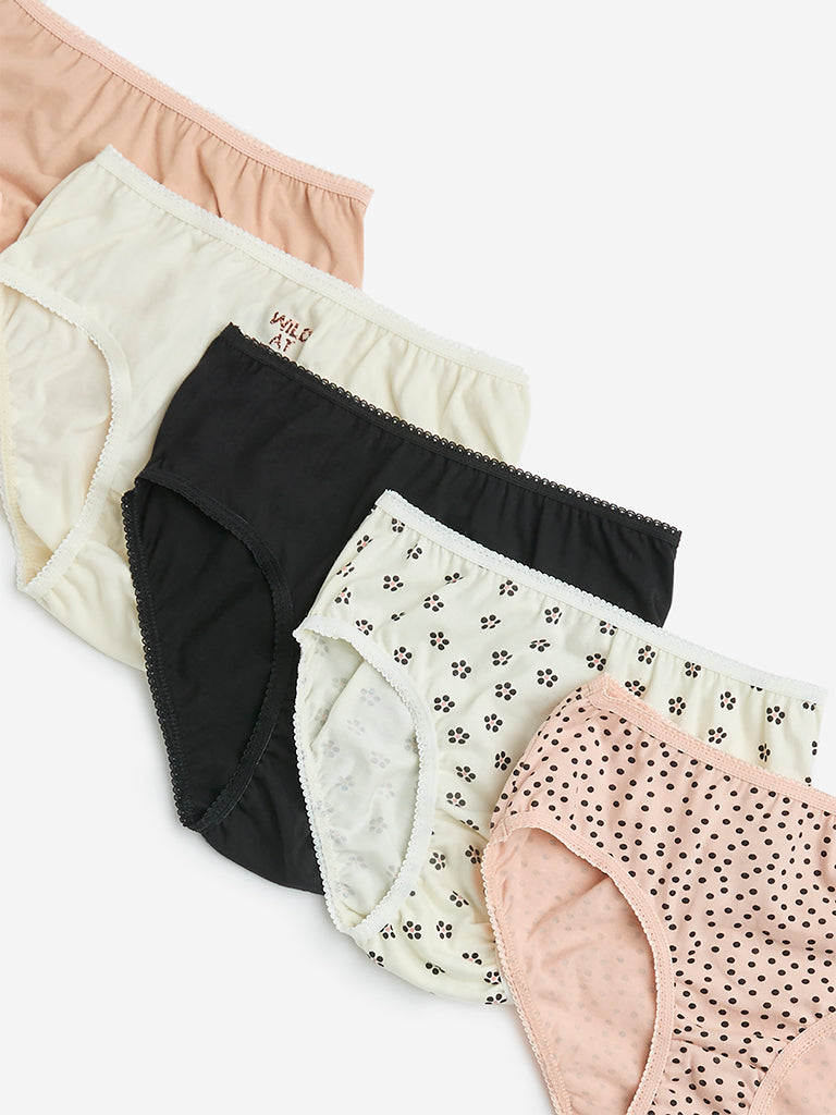 Y&F Kids Multicolour Printed Cotton Briefs - Pack of 5 - Image 3