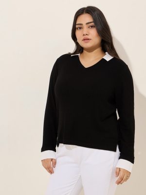 Gia Black Ribbed-Textured T-Shirt