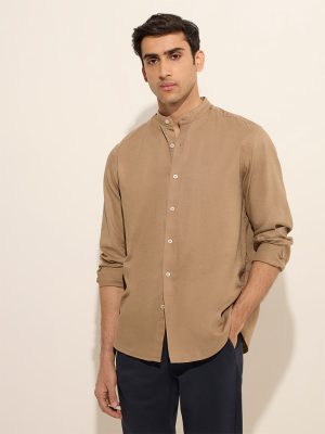 Ascot Brown Solid Relaxed-Fit Cotton Shirt