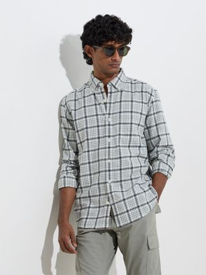 WES Casuals Sage Checks Printed Relaxed-Fit Cotton Shirt