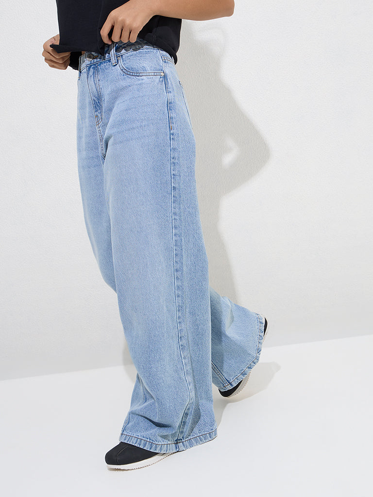 Y&F Kids Light Blue Straight-Fit High-Rise Jeans - Image 3