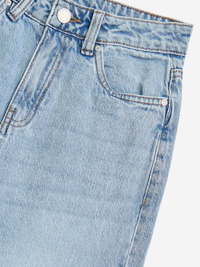 Y&F Kids Light Blue Straight-Fit High-Rise Jeans - Image 6