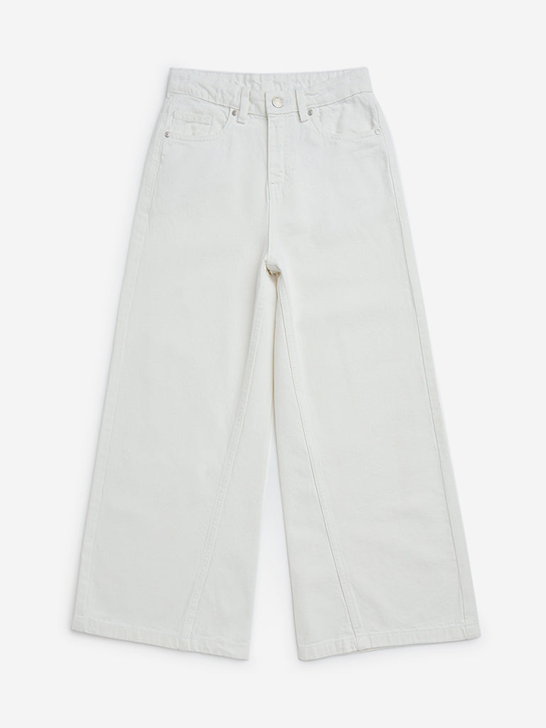 Y&F Kids White Straight-Fit High-Rise Jeans
