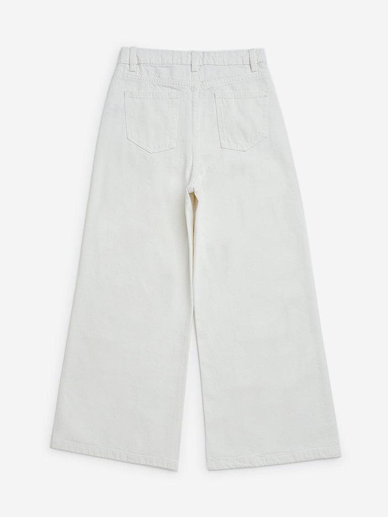 Y&F Kids White Straight-Fit High-Rise Jeans - Image 3
