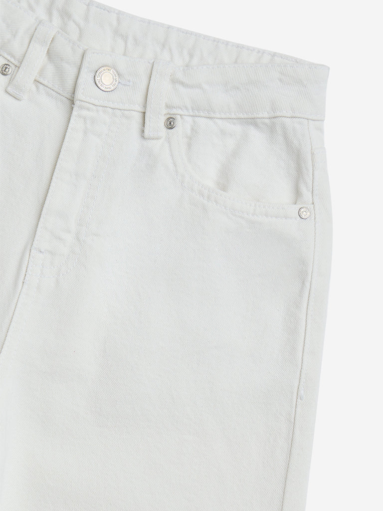 Y&F Kids White Straight-Fit High-Rise Jeans - Image 4