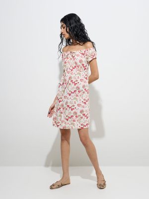 Bombay Paisley Off-White Floral Printed A-Line Dress
