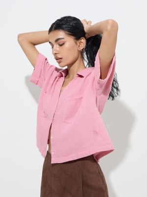 Bombay Paisley Pink Crinkle-Textured Cotton Shirt