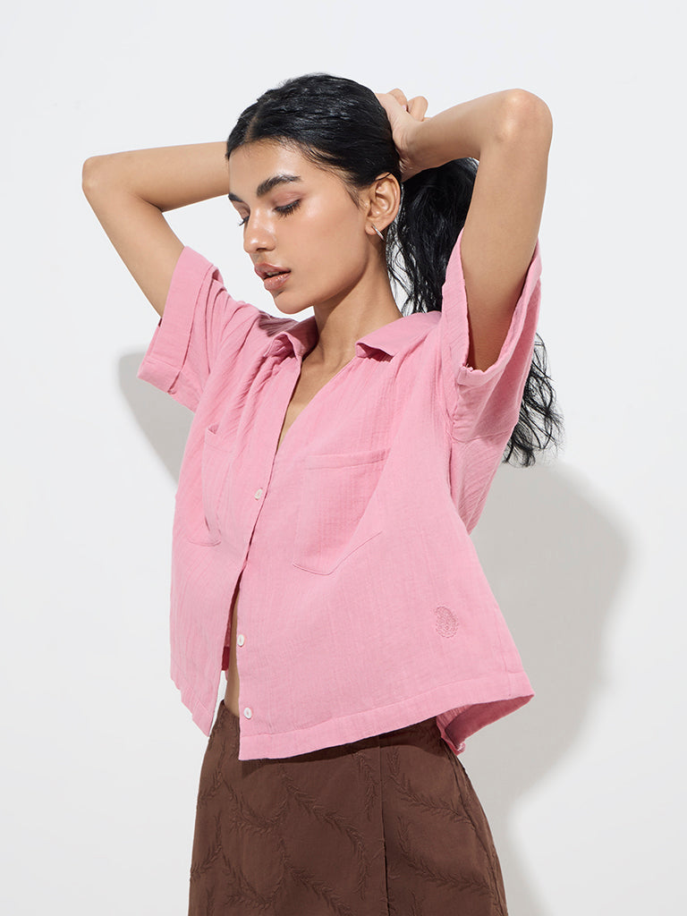 Bombay Paisley Pink Crinkle-Textured Cotton Shirt