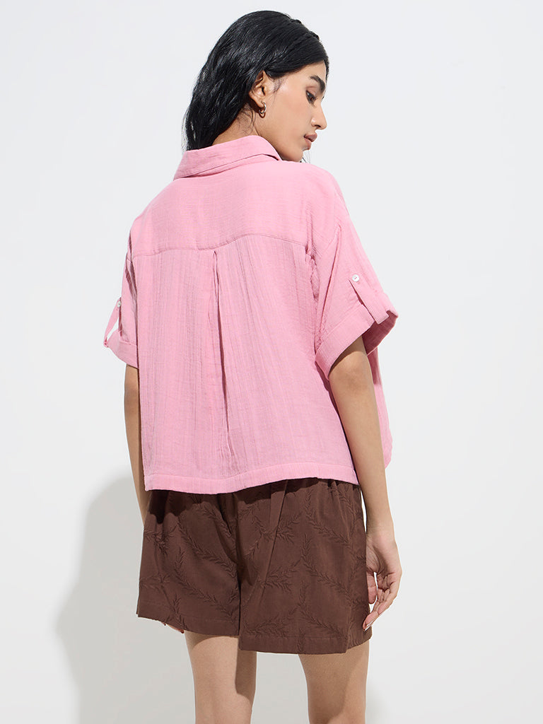 Bombay Paisley Pink Crinkle-Textured Cotton Shirt - Image 4