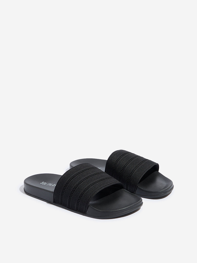 SOLEPLAY Black Perforated Striped Slides - Image 2