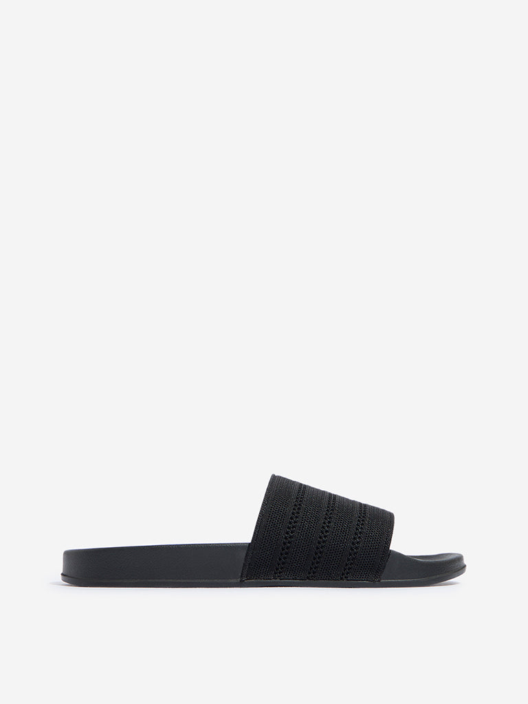 SOLEPLAY Black Perforated Striped Slides