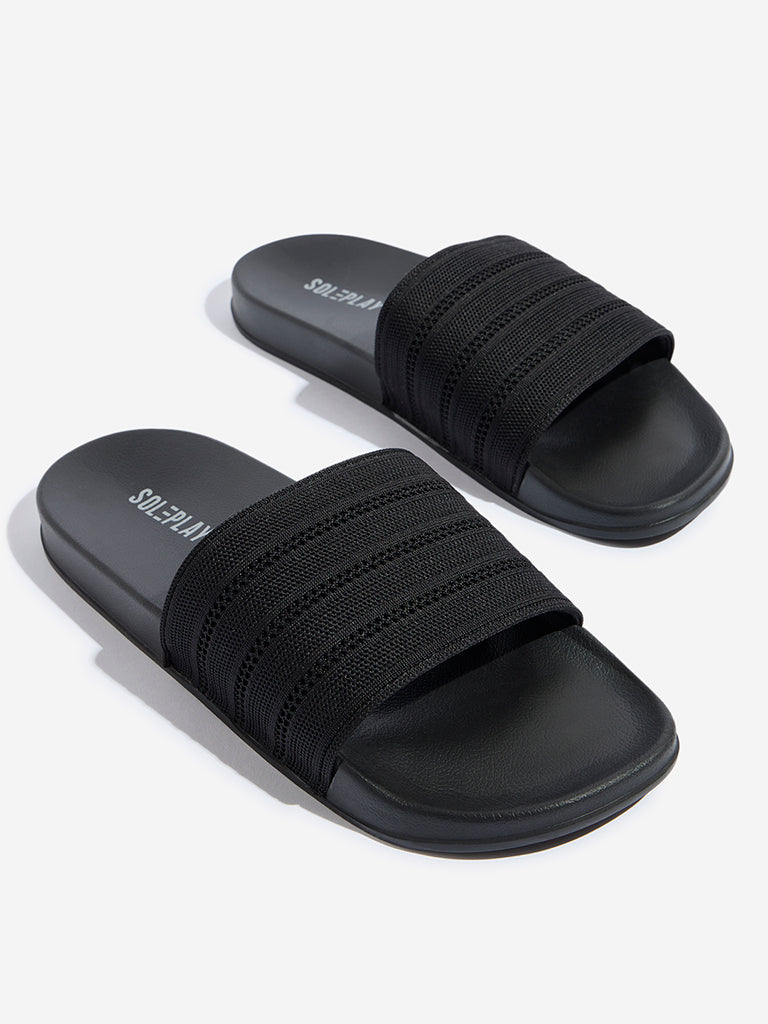 SOLEPLAY Black Perforated Striped Slides - Image 3
