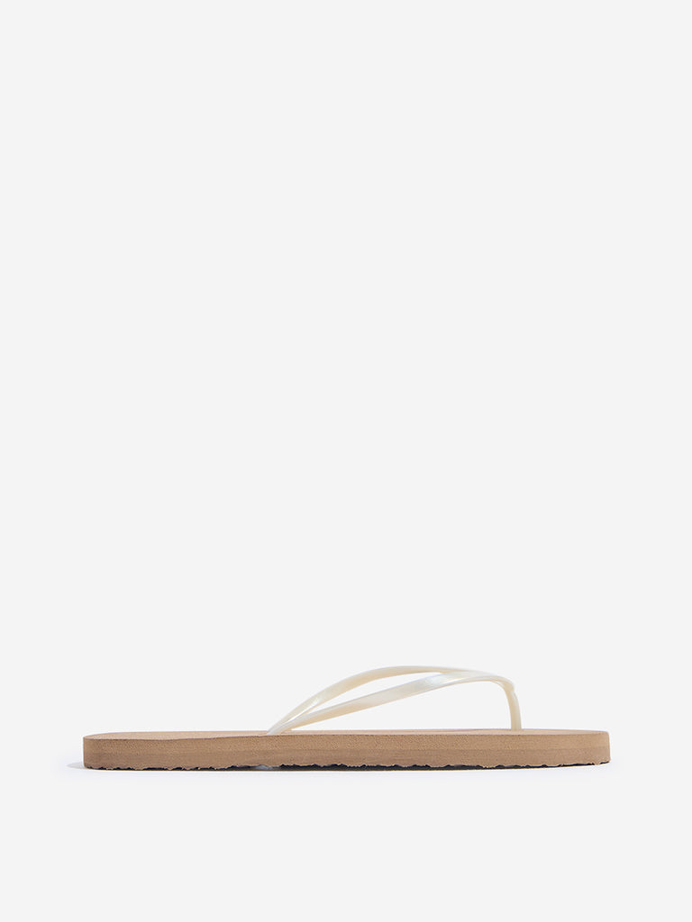 LUNA BLU Beige Solid Flip-Flops