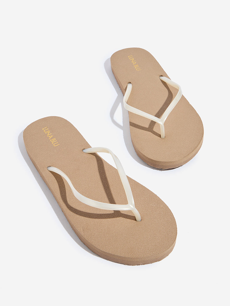 LUNA BLU Beige Solid Flip-Flops - Image 3