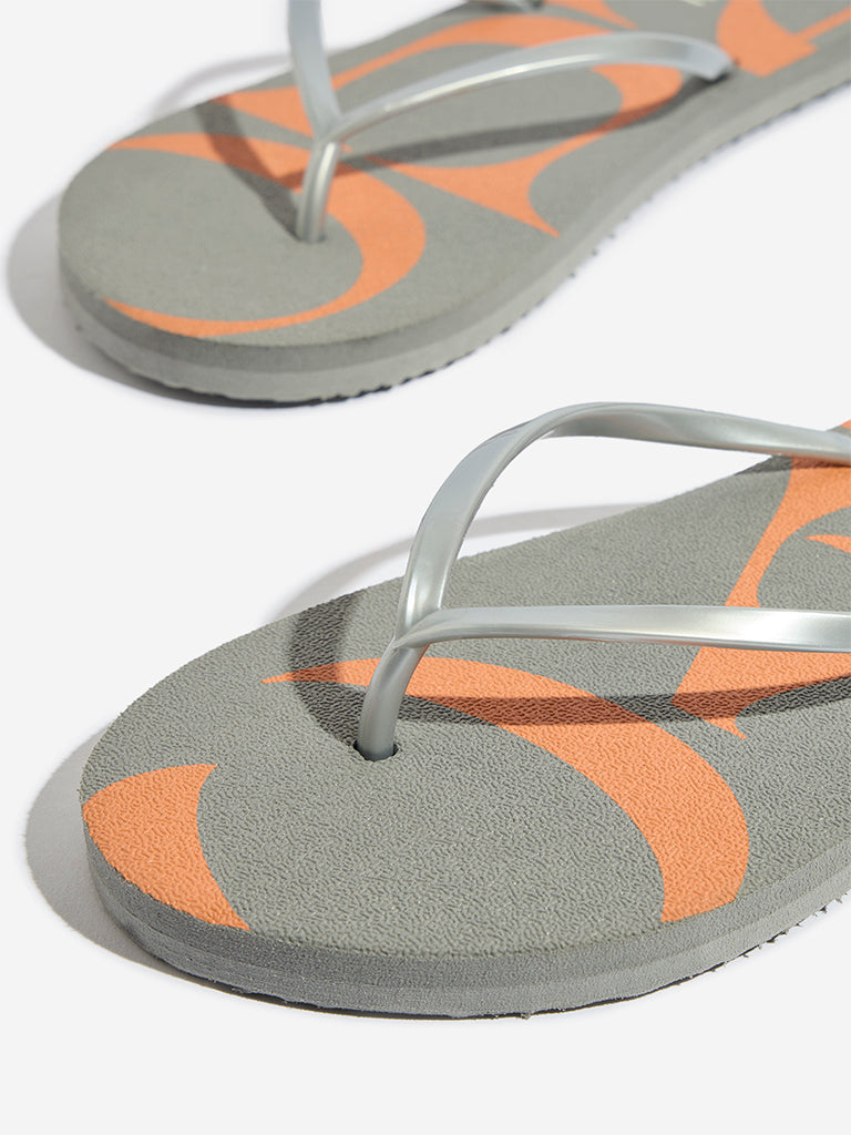 LUNA BLU Grey Abstract Design Flip-Flops - Image 3