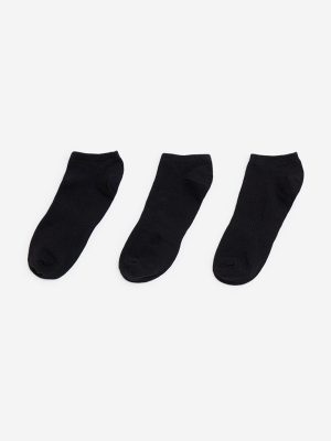 WES Lounge Black Solid Cotton-Blend Socks - Pack of 3