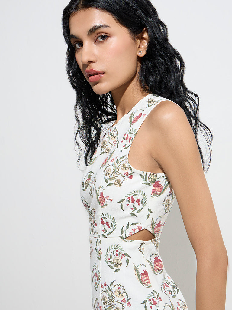 Bombay Paisley Off-White Printed Cotton-Blend A-Line Dress - Image 2