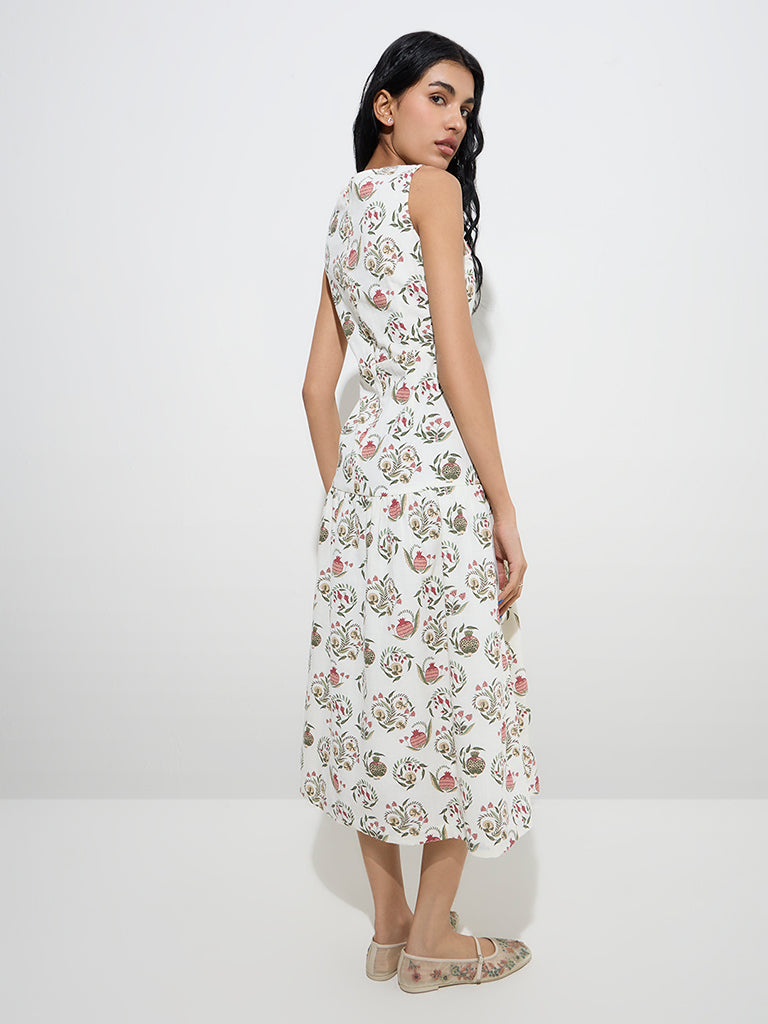 Bombay Paisley Off-White Printed Cotton-Blend A-Line Dress - Image 4