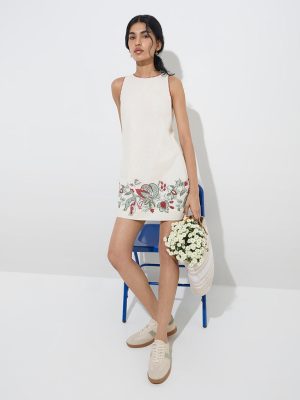 Bombay Paisley Off-White Floral Print Straight Cotton Dress
