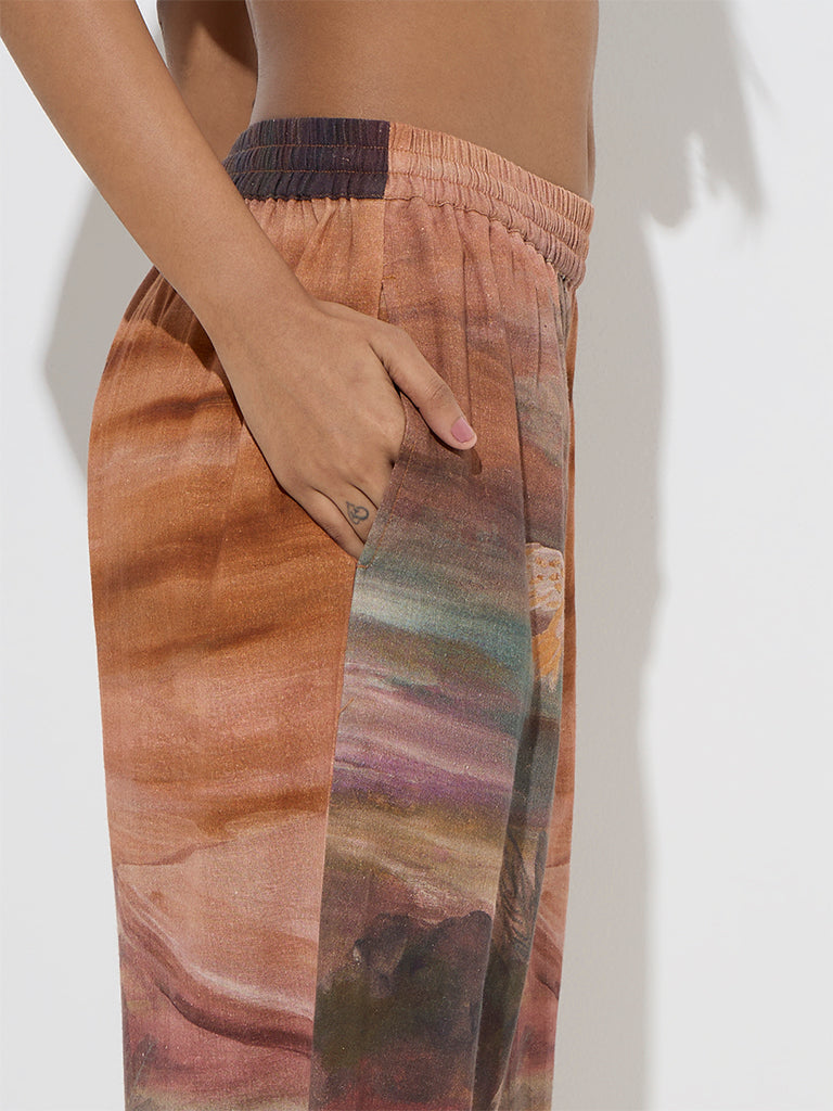 Utsa Brown Scenic Printed Cotton-Blend Palazzos - Image 4