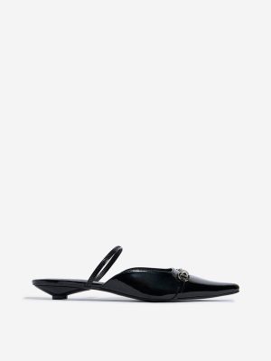 LUNA BLU Black Chain-Detailed Mule Shoes