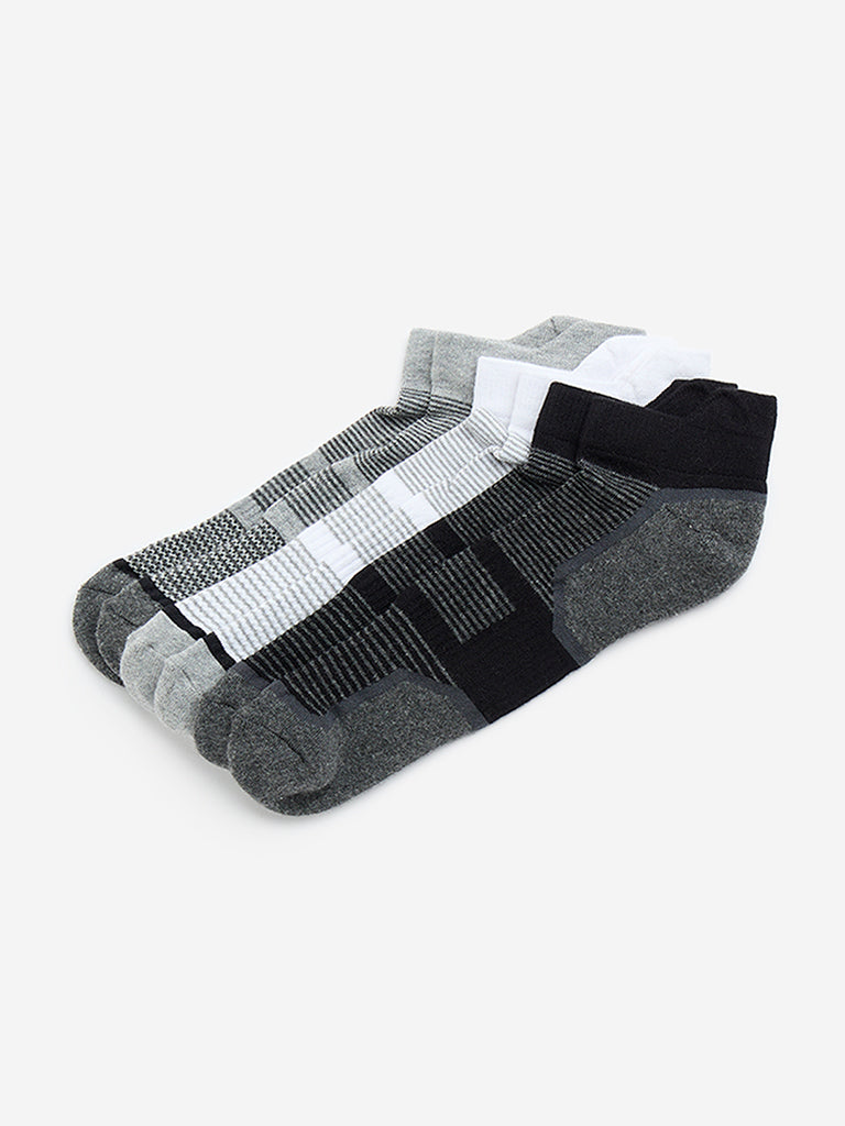 WES Lounge Grey Striped Ankle-Length Cotton-Blend Socks - Pack of 3 - Image 2