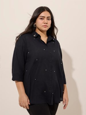 Gia Black Diamante Embellished Cotton Shirt