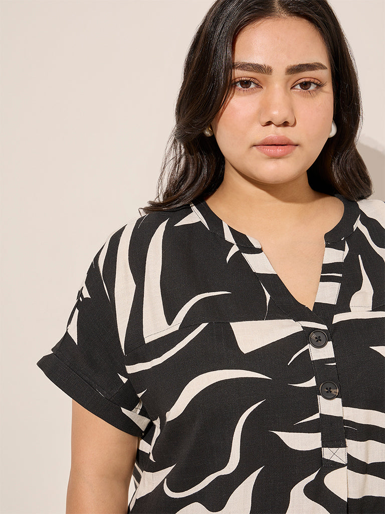 Gia Black Abstract Printed High-Low Cotton Top - Image 3