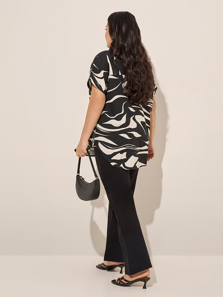 Gia Black Abstract Printed High-Low Cotton Top - Image 5